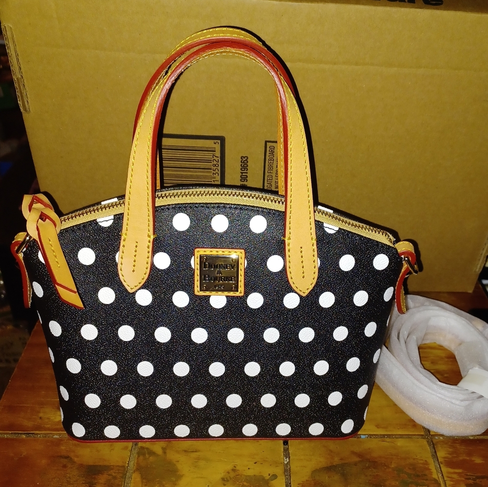 Dooney & Bourke Black and White Satchel with Polka Dots